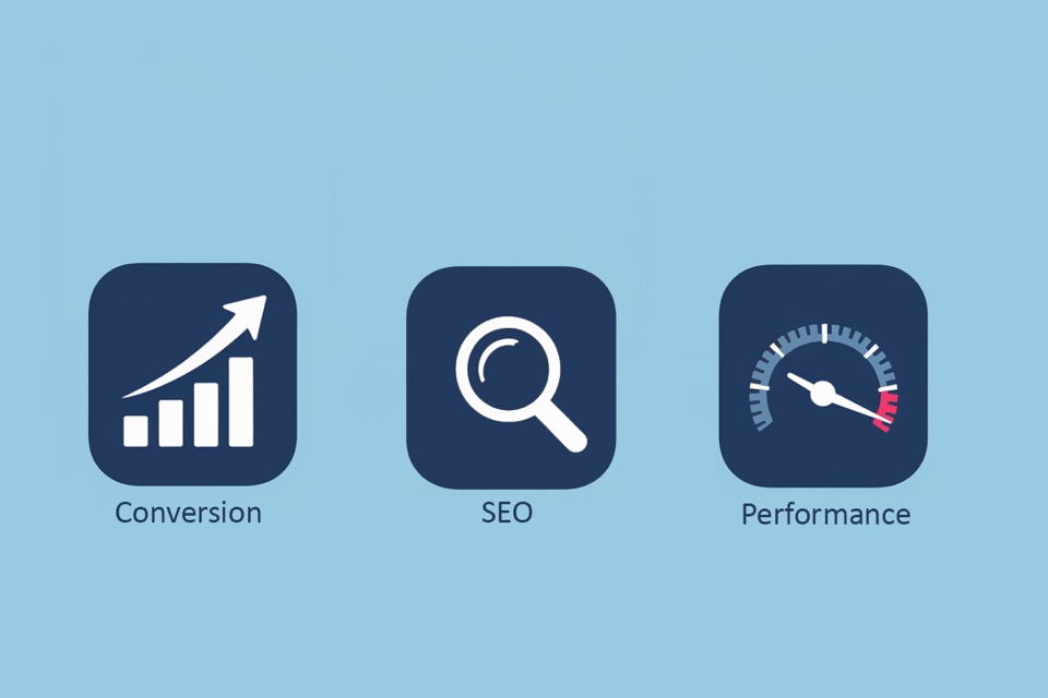 Icons for conversion, SEO and performance
